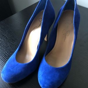Blue suede pumps